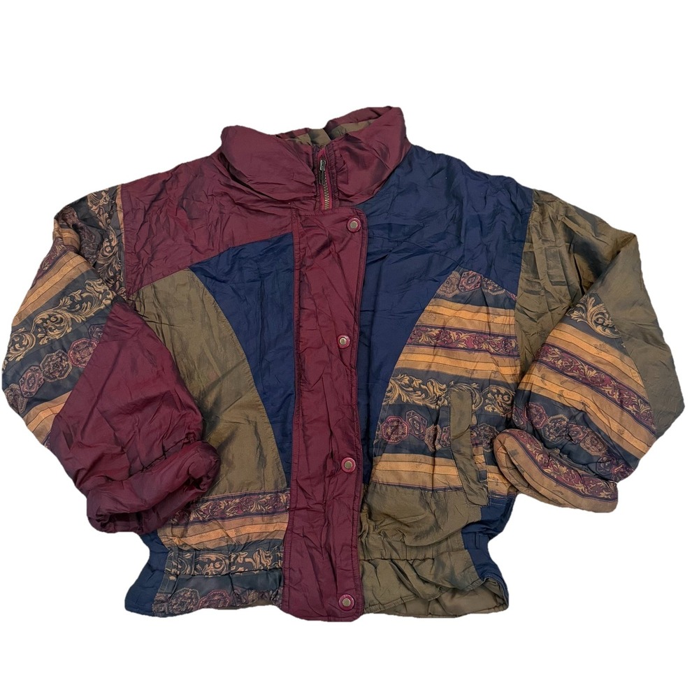 Vintage Kids Concept 90s Puffer Jacket Tapestry Print Sz 14 80s 90s Zip Up Coat